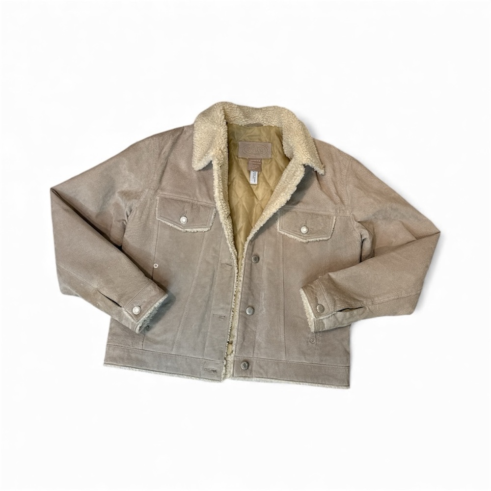 Austin Clothing Co.‎ Leather Jacket Women M Tan Fair Sherpa Lined Trucker Coat